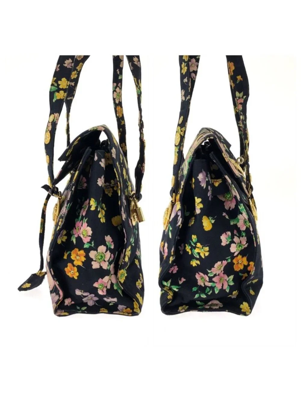 Versace Vintage Sunburst Medusa Multicolor Canvas Shoulder Bag